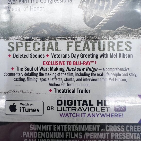 Hacksaw Ridge Blu-Ray DVD Digital HD Combo Pack WWII History Andrew Garfield NEW - Picture 5 of 9